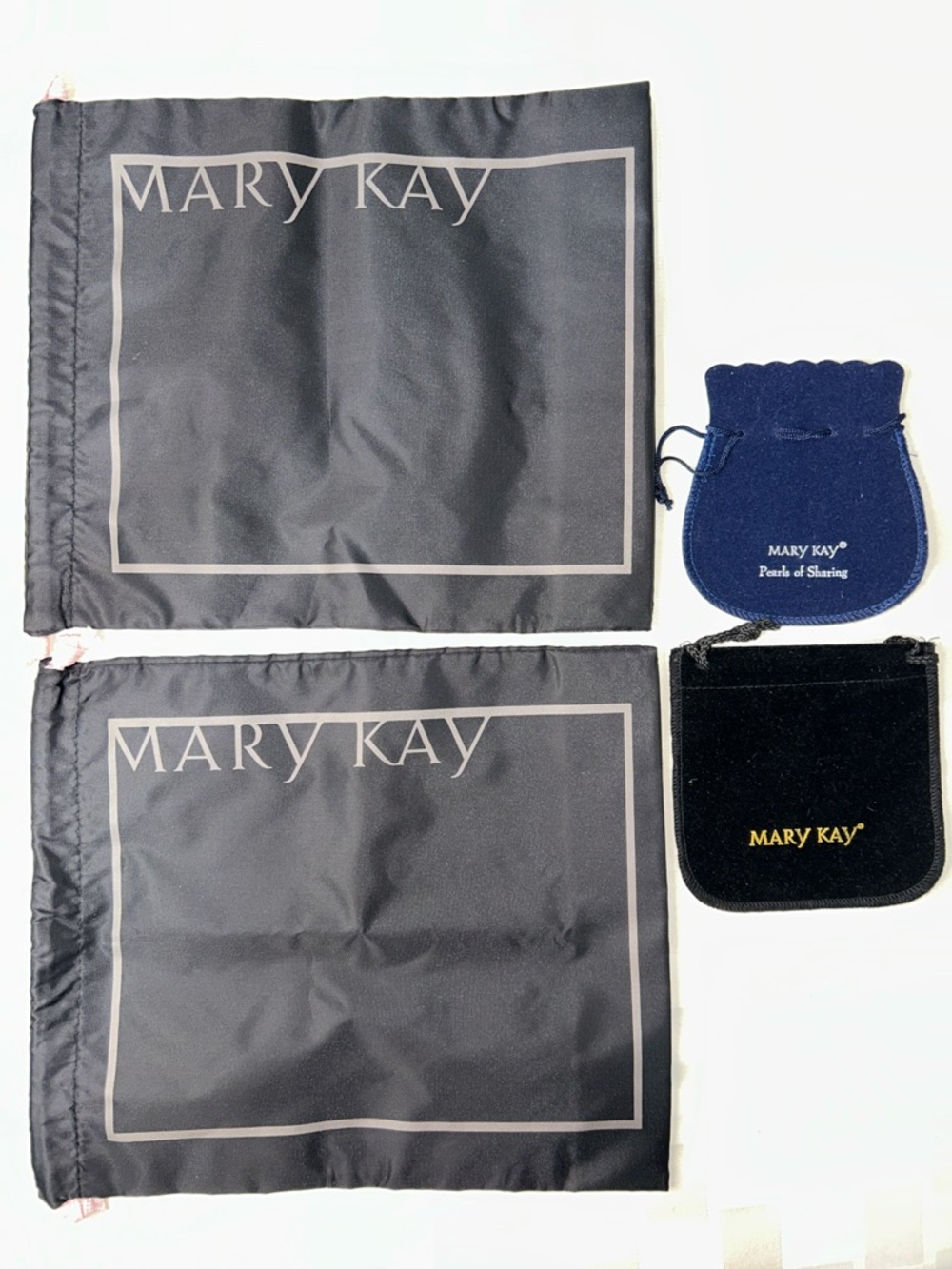 Mary Kay Black and Navy Velvet Drawstring Pouches
